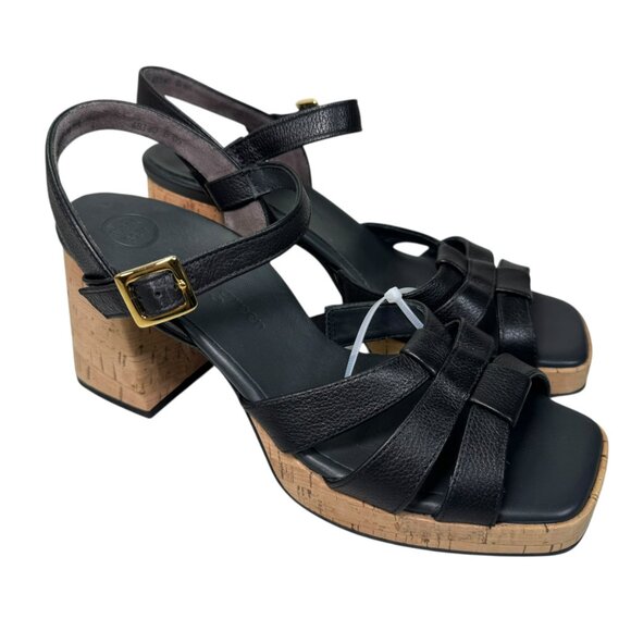 Paul Green Black Leather Strappy Block Heel Sandals NWT 9.5 Super Soft Cork - Picture 3 of 11
